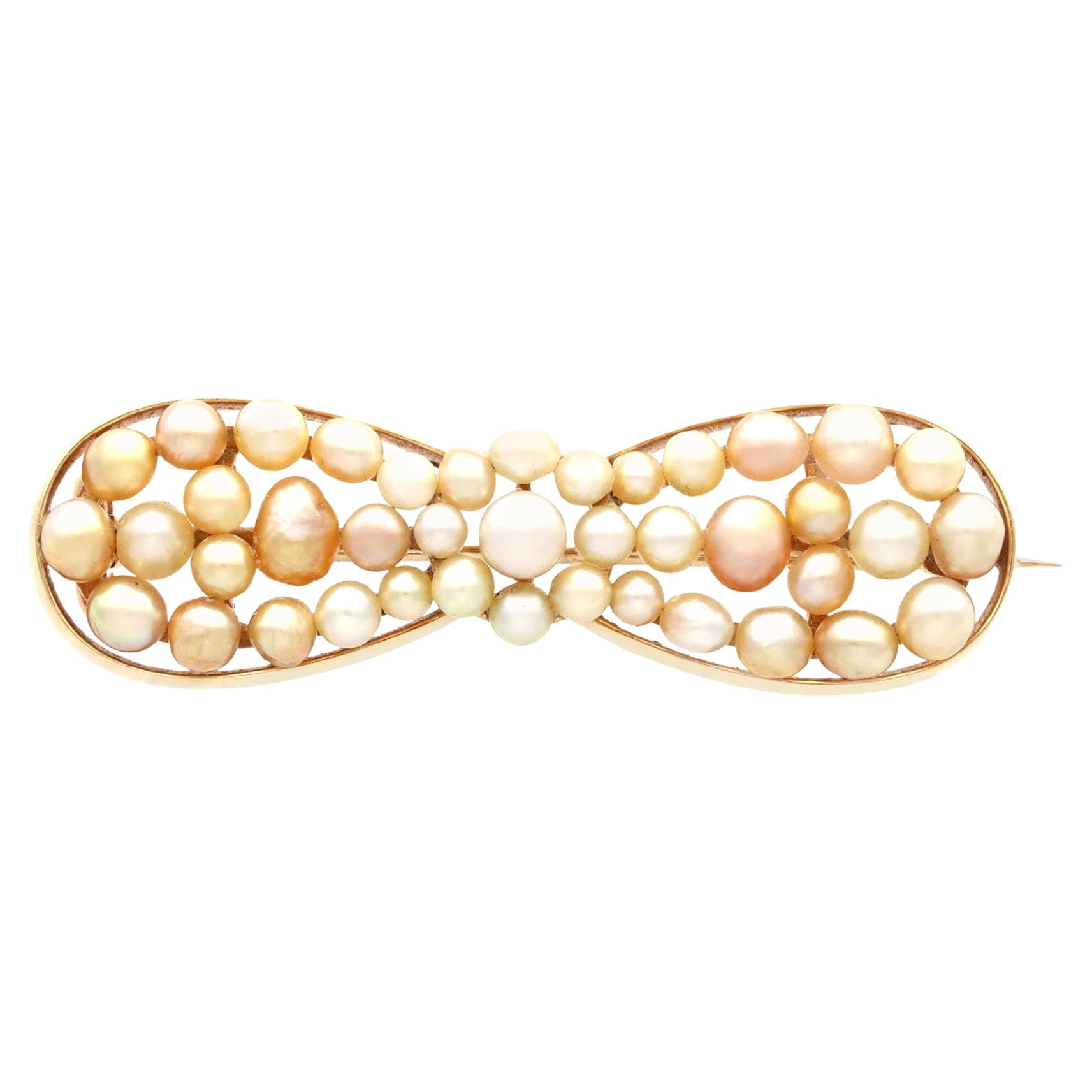 Antique Natural Pearl and Yellow Gold Brooch For Sale