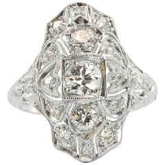 Art Deco Platinum Old European Cut Diamond Ring