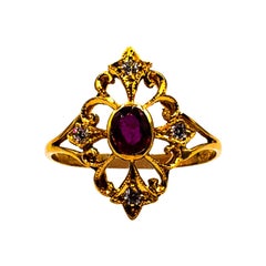Art Deco Style Ruby White Brilliant Cut Diamond Yellow Gold Cocktail Ring