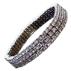 Bracelet de tennis en or blanc 14K à trois rangs de diamants, fait à la main et flexible, 19 carats 