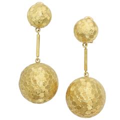 1960s Textured Gold Sphere Ball Dangle Earrings With Posts