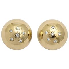 1940s Great Diamond Gold Set In Stars Motif Chic Ball Earrings