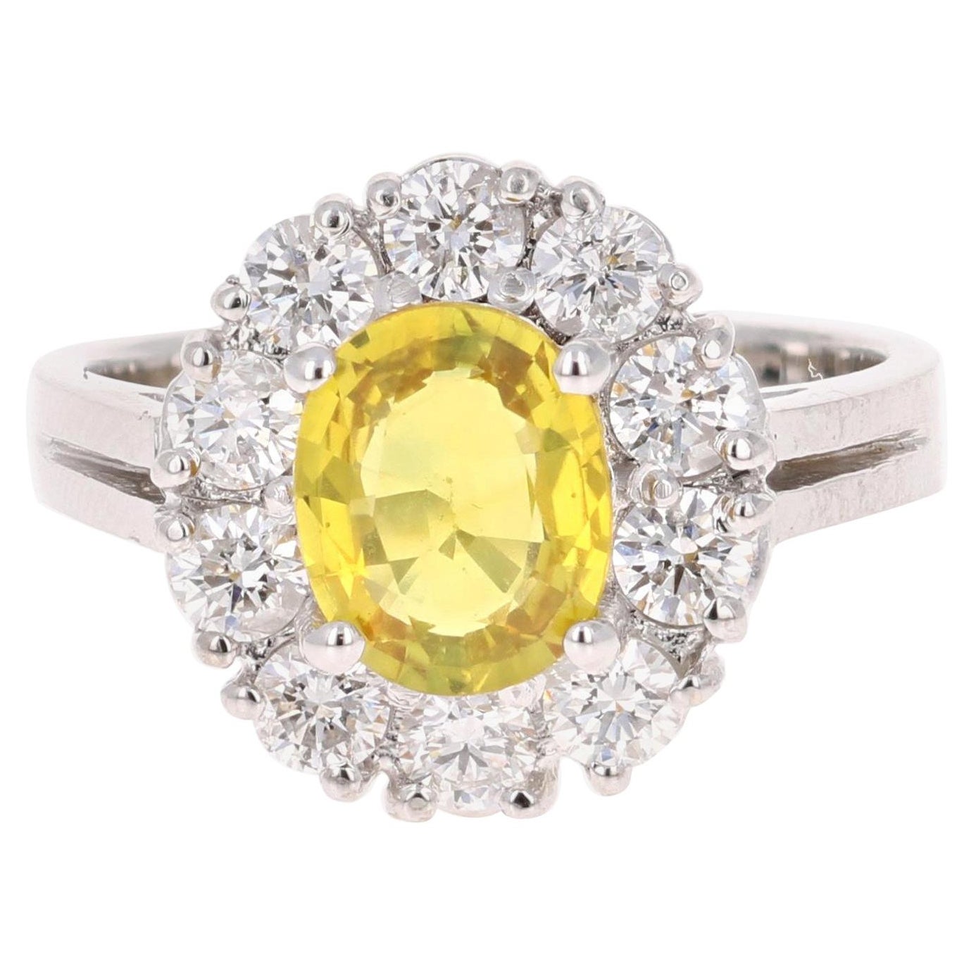 2.66 Carat Yellow Sapphire Diamond White Gold Engagement Ring  For Sale