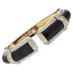 David Webb Black Enamel and Diamond Hinged Bracelet