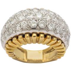 1960s Pave Diamond Gold Platinum Top Fan Shape Design Ring