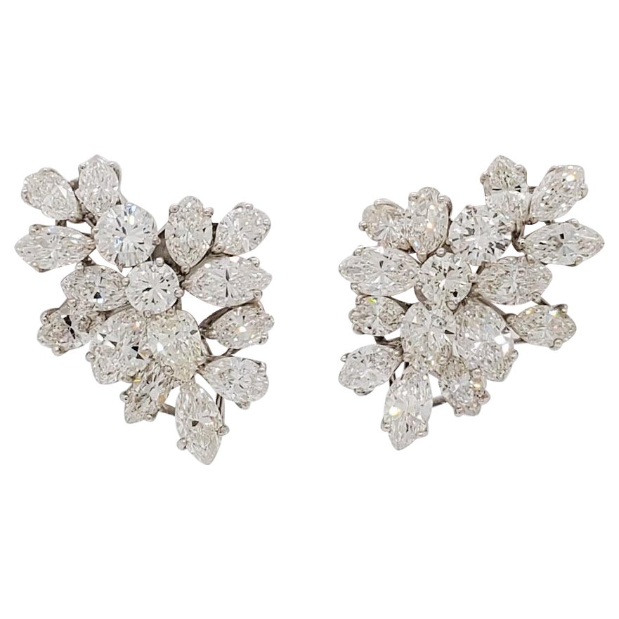 White Diamond Cluster Earrings in Platinum