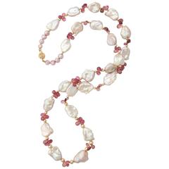 Luscious Pink Tourmaline and Pink Baroque Pearl Necklace