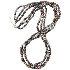 Long Triple Strand Multi-Color Pearls