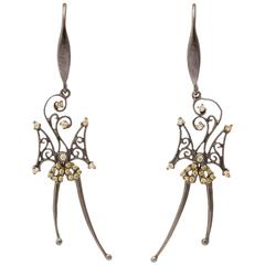 Airy Black Gold and Yellow Diamond Butterfly Earrings