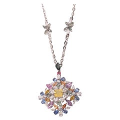 Multi-Sapphire Long Chain Diamond Necklace