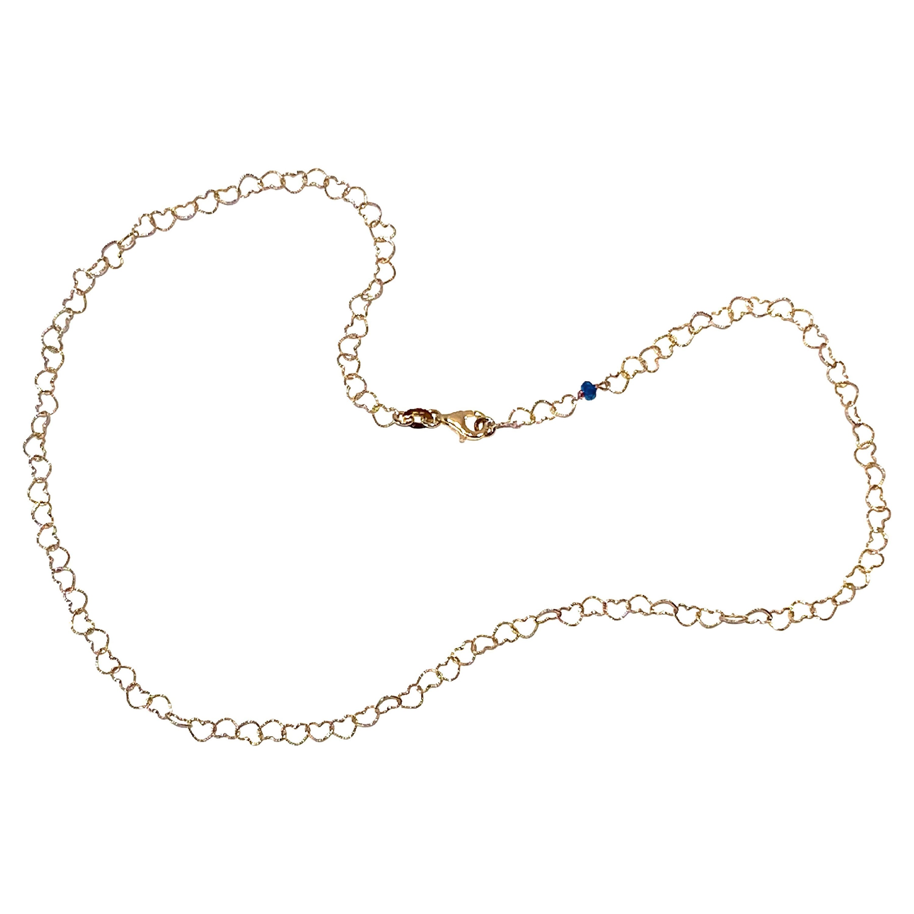 18 Karat Yellow Gold Sapphire Slightly Hammered "Little Hearts" Chain Necklace