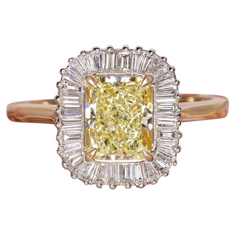 GIA Certified 2.56 Carat Fancy Yellow Radiant Diamond Ballerina Ring