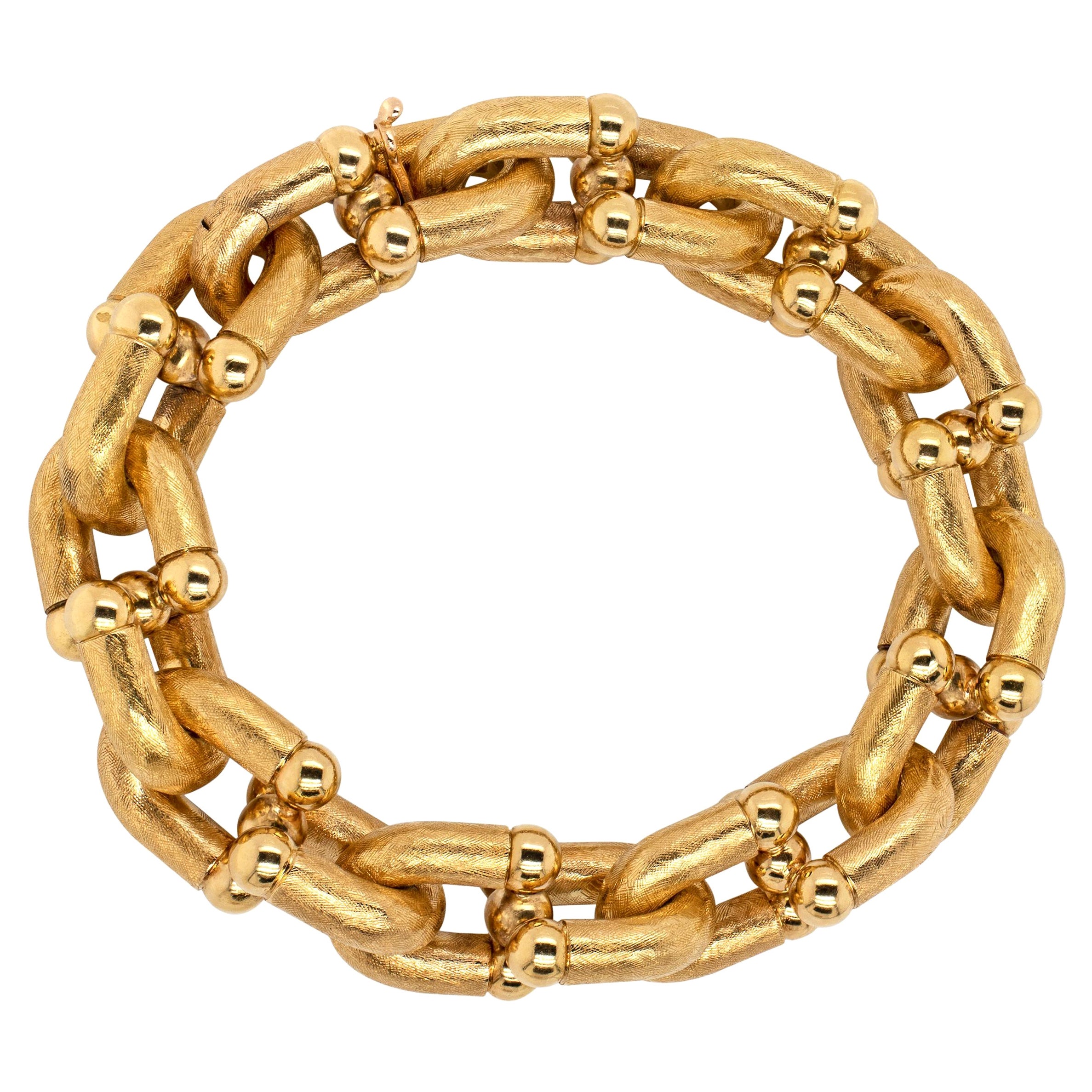 Georges L’enfant 18CT Yellow Gold Fancy Textured Link Bracelet, French c.1940's For Sale