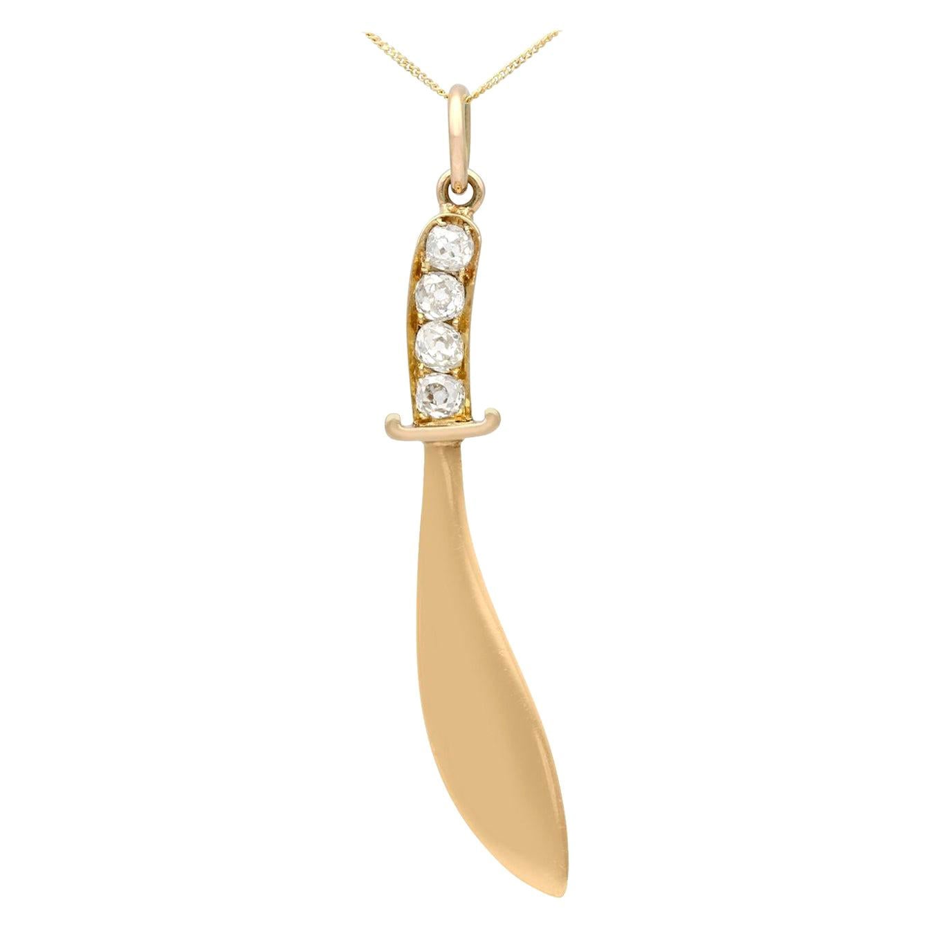 Antique Diamond and Yellow Gold Sword Pendant For Sale