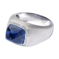 Vintage David Morris Platinum 12.15 Carat Blue Sapphire Cocktail Ring