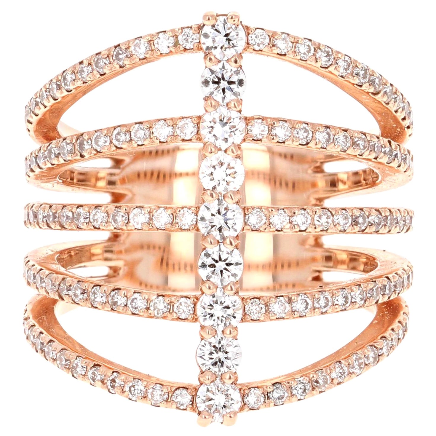 1.23 Carat Natural Diamond Rose Gold Cocktail Ring For Sale