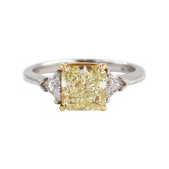 J. Birnbach GIA Certified 2.03 ct Fancy Yellow Radiant Diamond Three Stone Ring