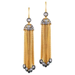 18 Karat Yellow Gold Foxtail Chain Diamond Tassel Earrings Signed Fred Leighton