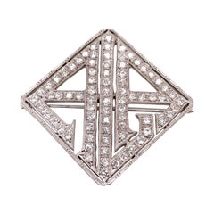 Platinum Art Deco Diamond Monogram A.L.A. Brooch
