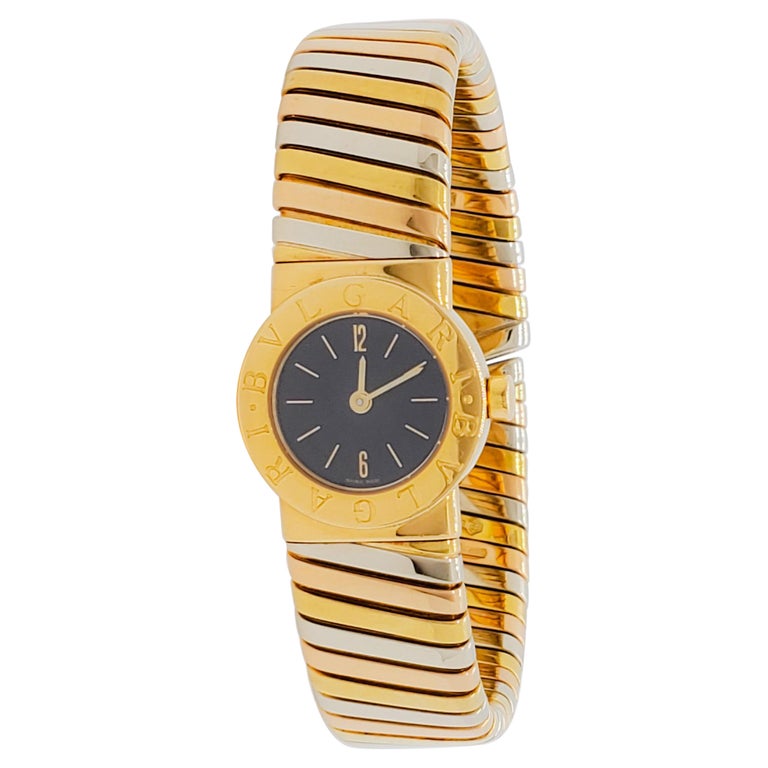 Small Bulgari Tubogas 18k 3 Tone Gold Watch For Sale