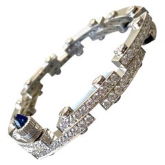 Handmade 18K White Gold Modern Blue Sapphire Pave Diamond Bracelet