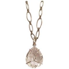 Chaîne collier élégante à maillons marquise avec pendentif amovible en cristal de roche