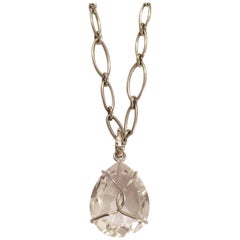 Elegant Marquise Link Chain Necklace with Removable Rock Crystal Pendant