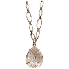 Elegant Marquise Link Chain Necklace with Removable Rock Crystal Pendant 5