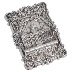 Antique American Silver 'Capitol Building' Card Case, Circa 1850