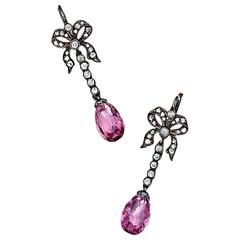 1860s Antique Pink Spinel Diamond Silver Drop Earrings 11