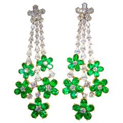 Pendant Style Emerald Diamond Gold Earrings