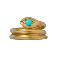 Antique 18 Carat Gold French Snake Ring with Turquoise