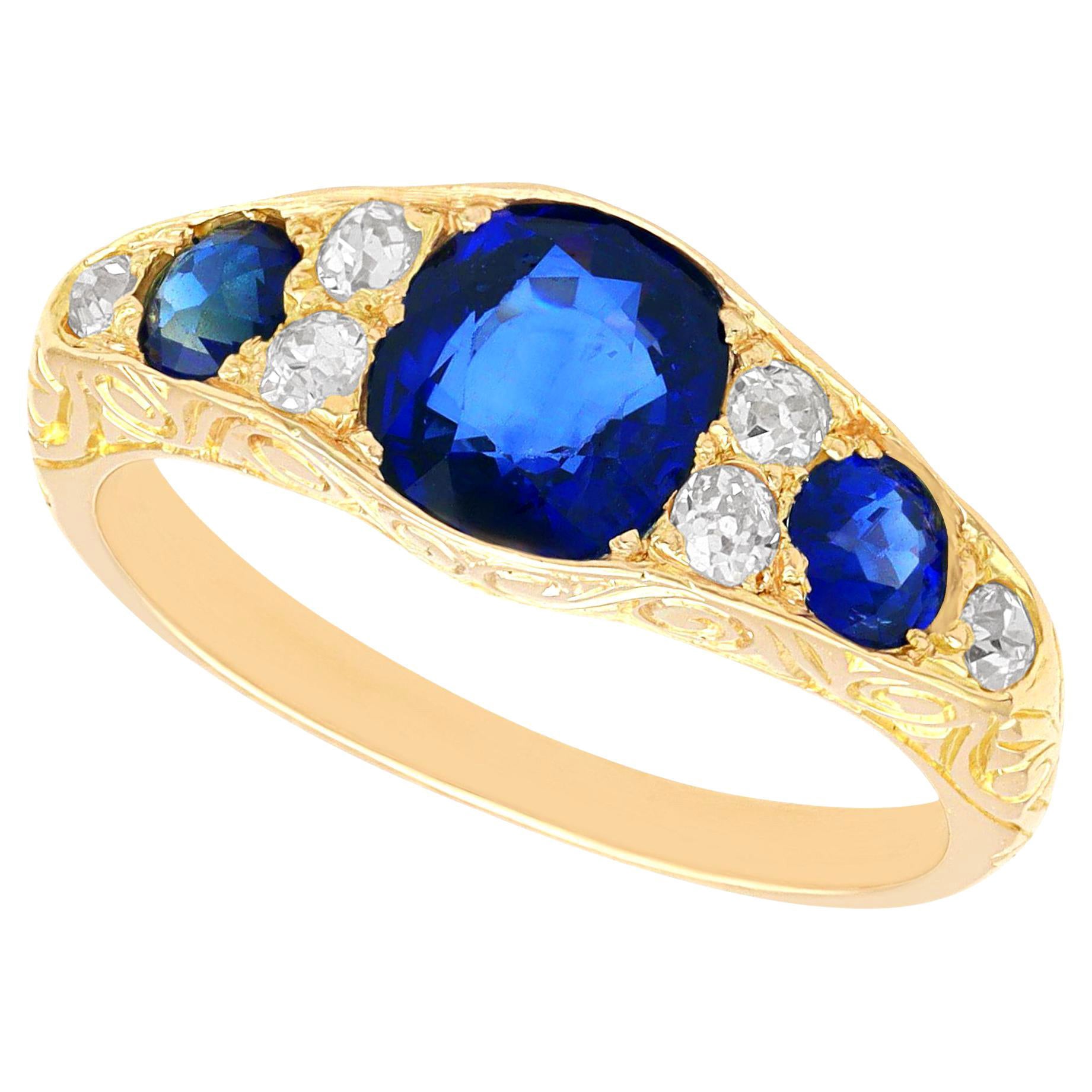 Antiker 1,55 Karat Saphir und Diamant, 18k Gelbgold Kleid-Ring, um 1900