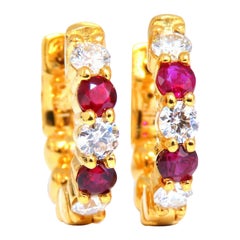 1.40ct Natural Ruby Diamonds Hoop Earrings 14kt Yellow Gold Inside Out