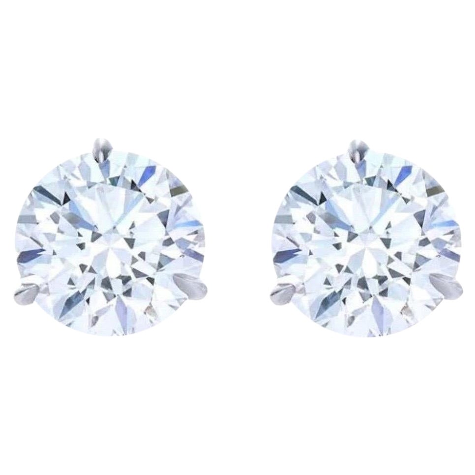 GIA Certified 2.12 Carat Round Cut Diamond Stud Earrings For Sale