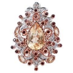 Topazs, Garnets, Diamonds, 14 Karat Rose Gold and Silver Retrò Ring