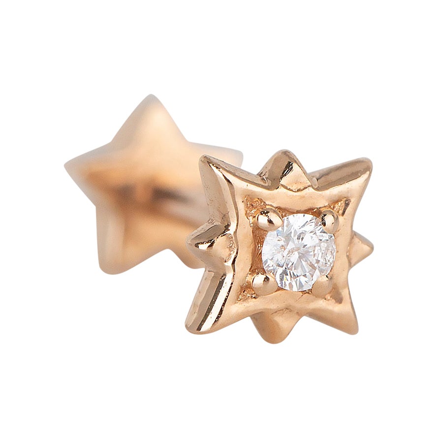 14K Gold 0.03 Ct Diamond North Star Piercing, Gold North Star Diamond Earring