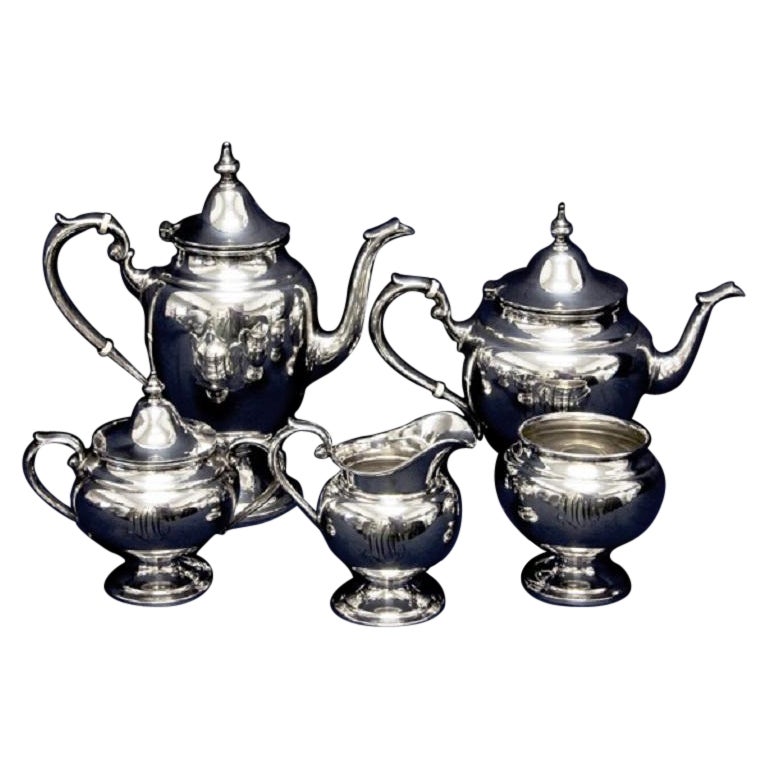Gorham Puritan 5 Piece Sterling Silver Tea & Coffee Set, Total Weight 69.75 For Sale