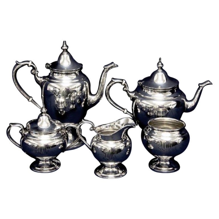 Gorham Puritan 5 Piece Sterling Silver Tea and Coffee Set, Total Weight