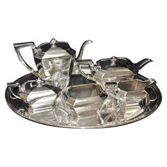 Vintage Gorham Fairfax Sterling Silver 5 Piece Tea Set with Silver Tray '6 Pcs Tot' over