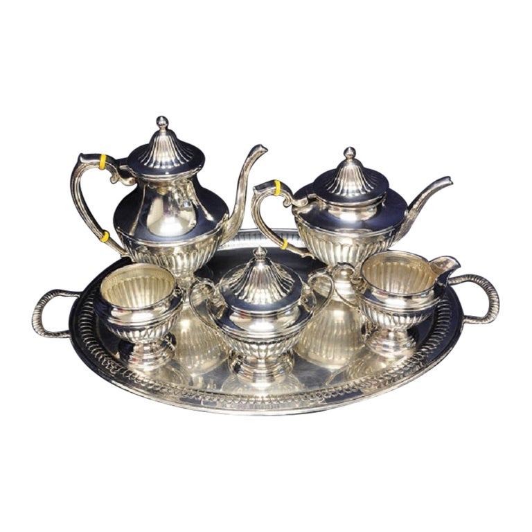 Gorham "Ribbed" Sterling Silver 6 Piece Coffee/Teapot Set with Tray over 148 For Sale