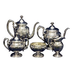 Towle Old Master 5 Piece Sterling Silver Tea Pot, Coffee Pot, Creamer, Covered