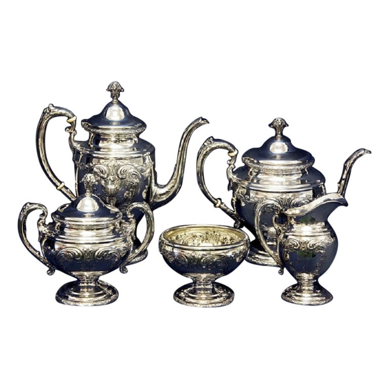 Towle Old Master 5 Piece Sterling Silver Tea Pot, Coffee Pot, Creamer, Covered For Sale