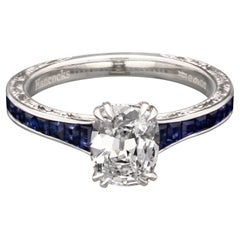 Hancocks 1.01ct Old Mine Brilliant Cut Diamond Ring with Sapphire Shoulders