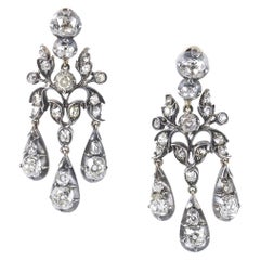 Antique Diamond Drop Earrings, 6.50 Carat