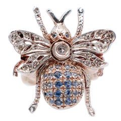 Diamonds, Sapphires, 9 Karat Rose Gold and Silver Fly Shape Ring