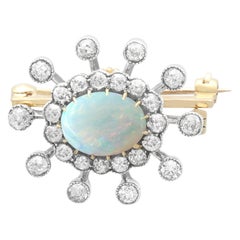 Broche/pendentif antique en or jaune 9 carats, opale de 2,60 carats et diamants de 2,95 carats