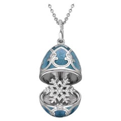 Fabergé Weißgold Teal Guilloché Emaille Schneeflocke Surprise Medaillon 1151FP1919