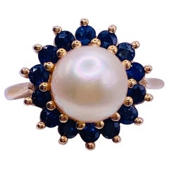 14K Yellow Gold Sapphire and Pearl Ring