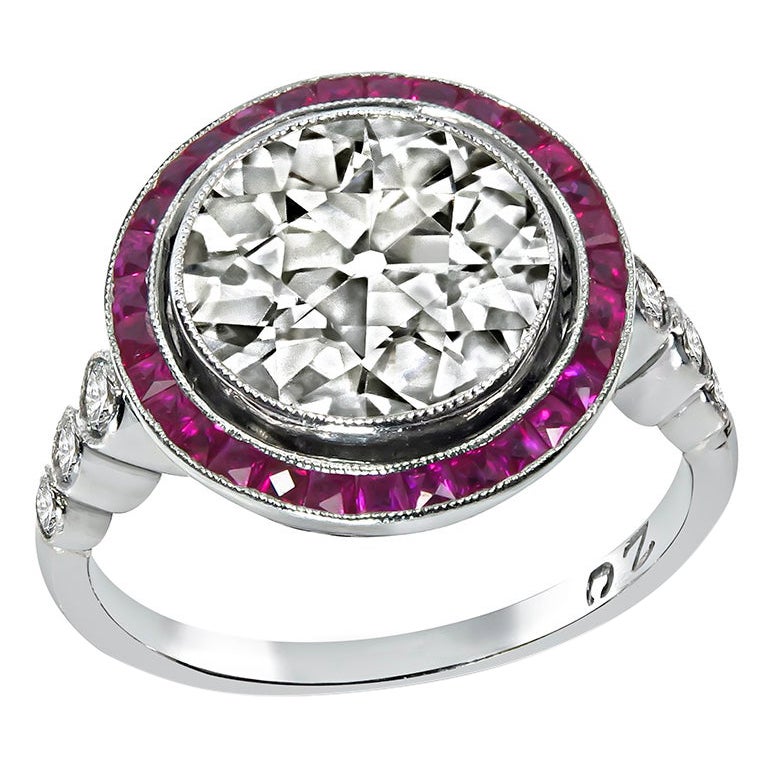 3.20ct Diamond Ruby Halo Engagement Ring